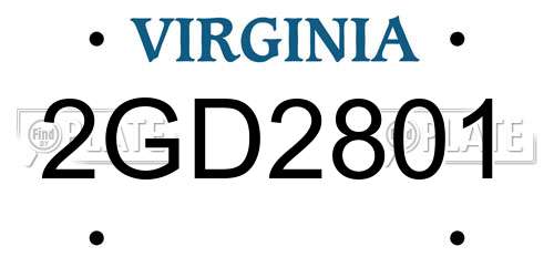 2GD2801 Virginia License Plate