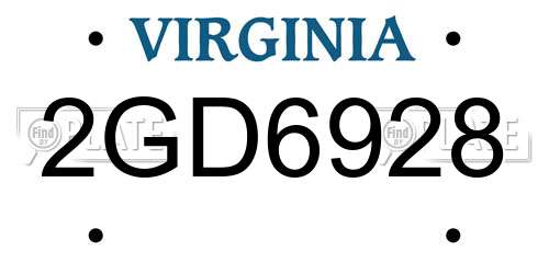 2GD6928 Virginia License Plate