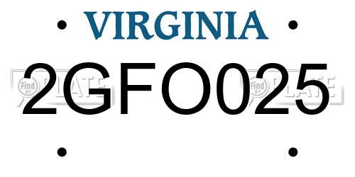 2GFO025 Virginia License Plate