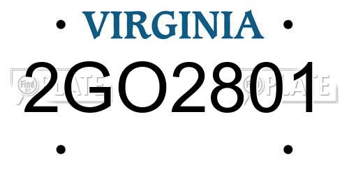 2GO2801 Virginia License Plate