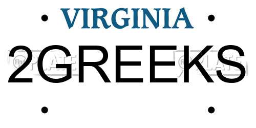 2GREEKS Virginia License Plate