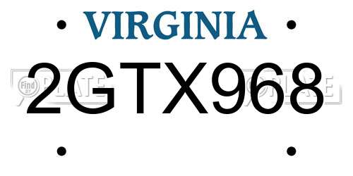 2GTX968 Virginia License Plate