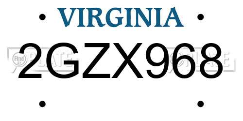 2GZX968 Virginia License Plate