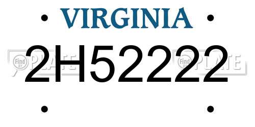 2H52222 Virginia License Plate