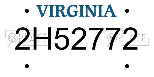 2H52772 Virginia License Plate