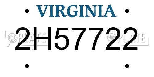 2H57722 Virginia License Plate