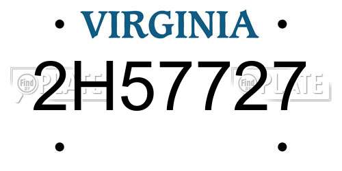 2H57727 Virginia License Plate
