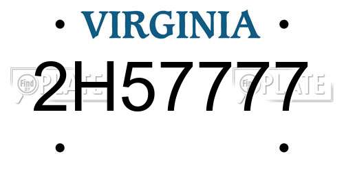 2H57777 Virginia License Plate