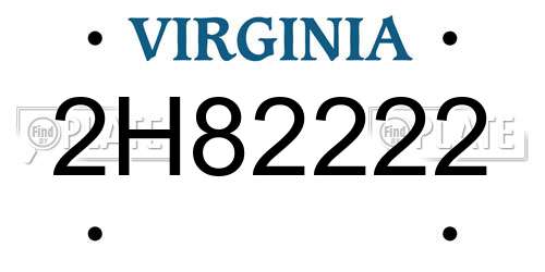 2H82222 Virginia License Plate