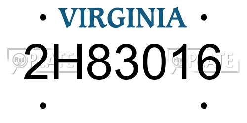 2H83016 Virginia License Plate