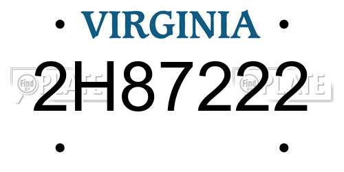 2H87222 Virginia License Plate