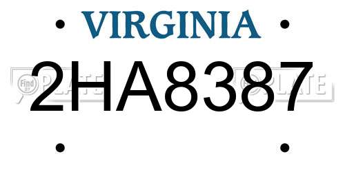 2HA8387 Virginia License Plate