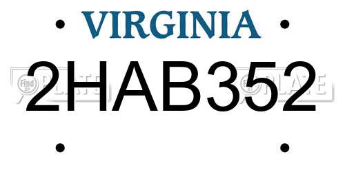 2HAB352 Virginia License Plate