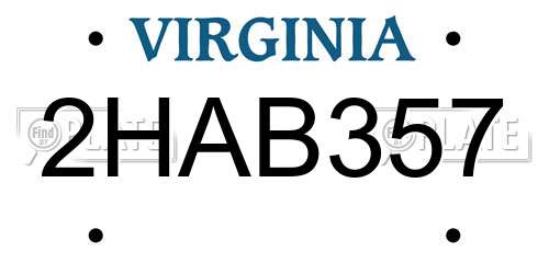 2HAB357 Virginia License Plate
