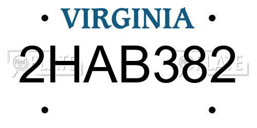 2HAB382 Virginia License Plate