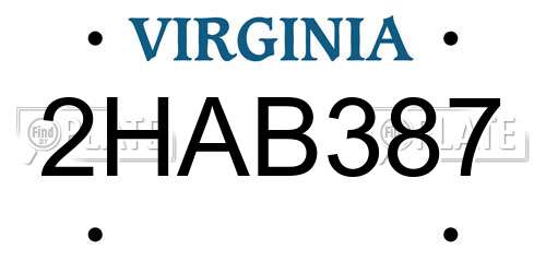 2HAB387 Virginia License Plate