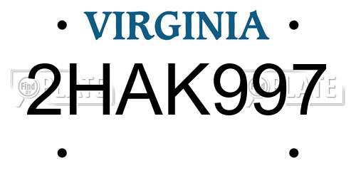 2HAK997 Virginia License Plate