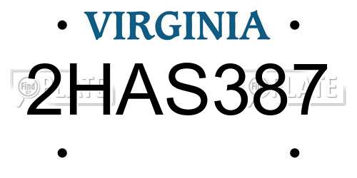 2HAS387 Virginia License Plate