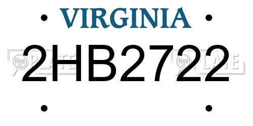 2HB2722 Virginia License Plate