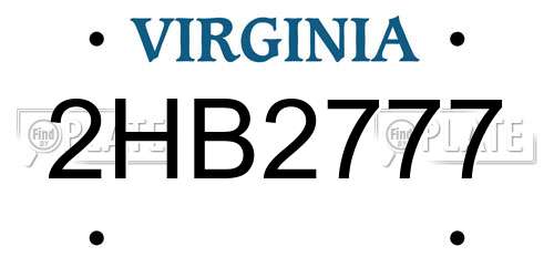 2HB2777 Virginia License Plate