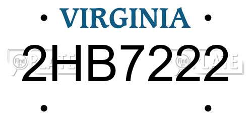 2HB7222 Virginia License Plate