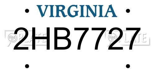 2HB7727 Virginia License Plate