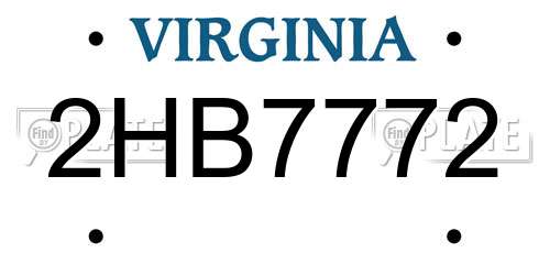 2HB7772 Virginia License Plate