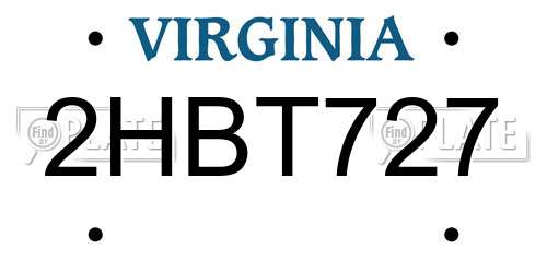 2HBT727 Virginia License Plate