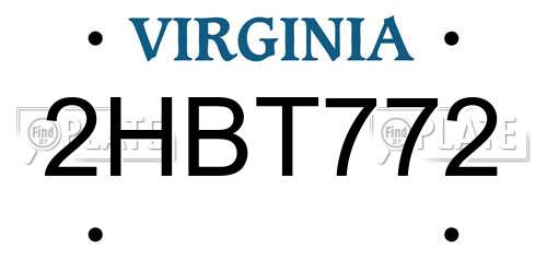2HBT772 Virginia License Plate