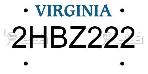 2HBZ222 Virginia License Plate