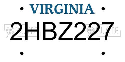 2HBZ227 Virginia License Plate