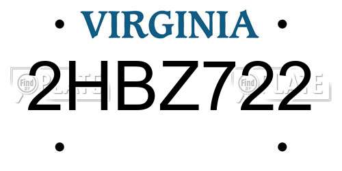 2HBZ722 Virginia License Plate