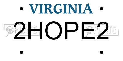 2HOPE2 Virginia License Plate