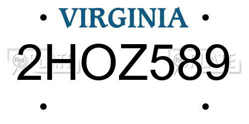 2HOZ589 Virginia License Plate