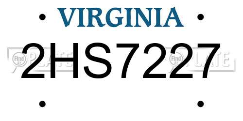 2HS7227 Virginia License Plate