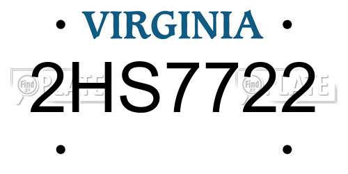 2HS7722 Virginia License Plate