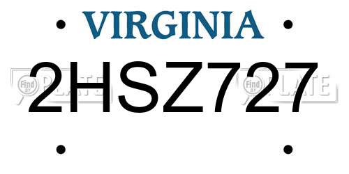 2HSZ727 Virginia License Plate