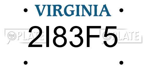 2I83F5 Virginia License Plate