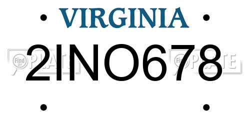 2INO678 Virginia License Plate