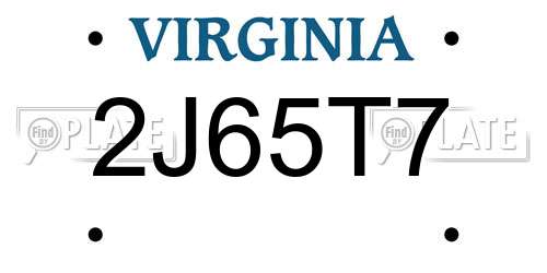 2J65T7 Virginia License Plate