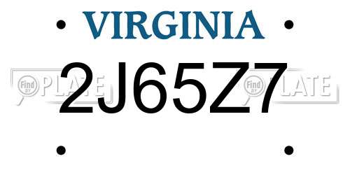 2J65Z7 Virginia License Plate