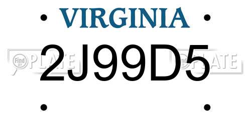 2J99D5 Virginia License Plate