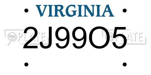 2J99O5 Virginia License Plate
