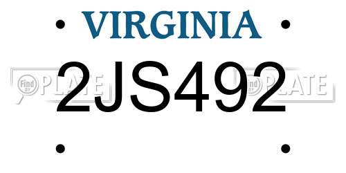 2JS492 Virginia License Plate