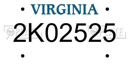 2K02525 Virginia License Plate
