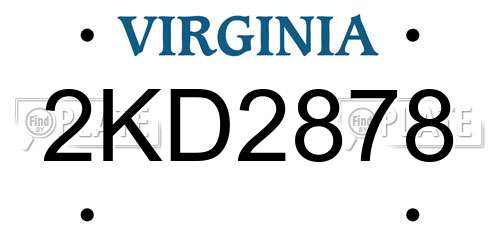 2KD2878 Virginia License Plate