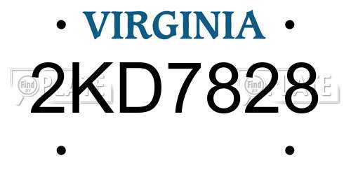 2KD7828 Virginia License Plate