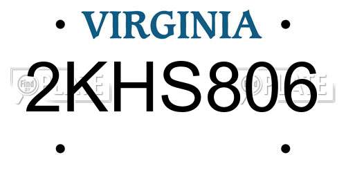 2KHS806 Virginia License Plate