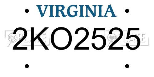 2KO2525 Virginia License Plate