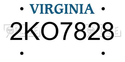 2KO7828 Virginia License Plate